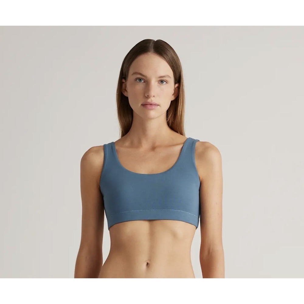 Quince Organic Cotton Tank Bralette Womens XS Ocean Blue Wireless 2-Pack NWOT